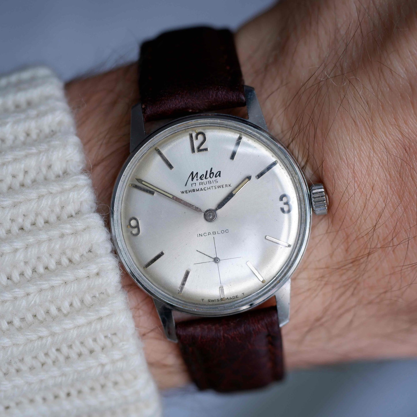 Vintage Melba Dress Watch 60s Mechanical White Sunburst Dial