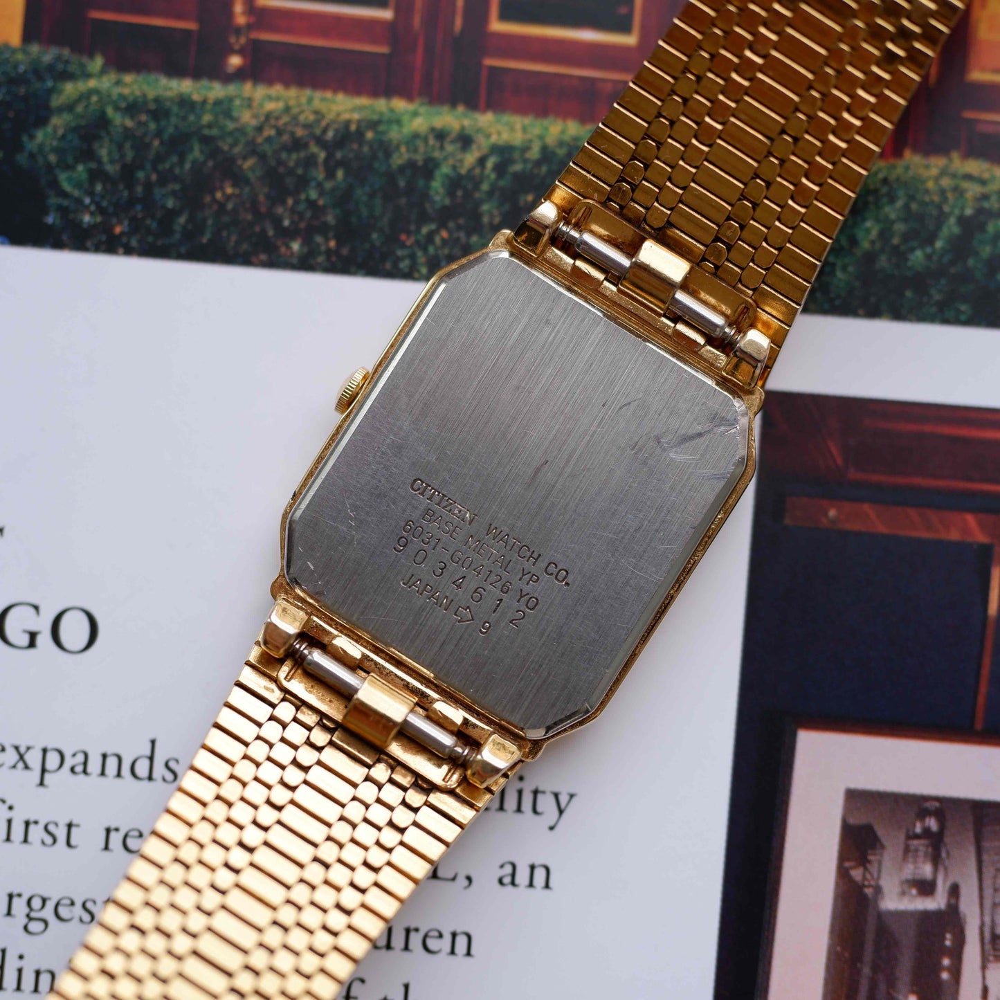 Vintage Citizen Tank Style Gold with Champagne Stripe Dial 80s