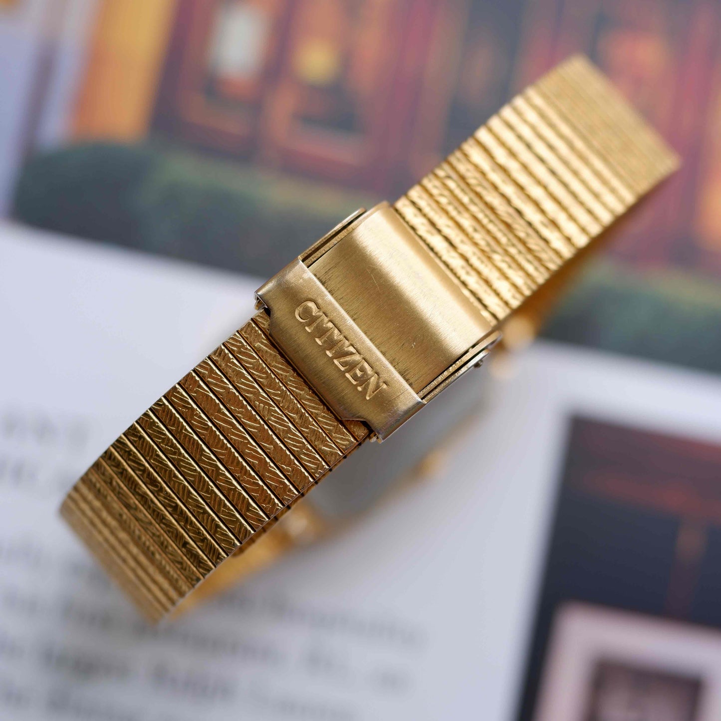 Vintage Citizen Tank Style Gold with Champagne Stripe Dial 80s