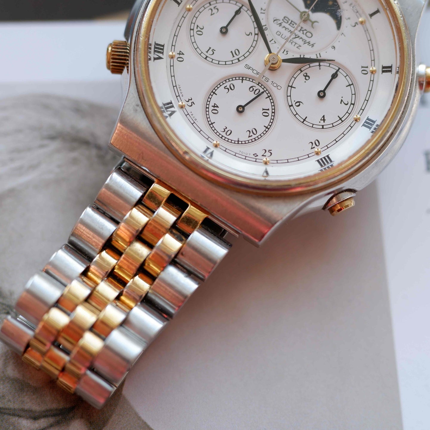 Vintage Seiko Moon Phase Chronograph Ref. 7A48.7000 Quartz 80s