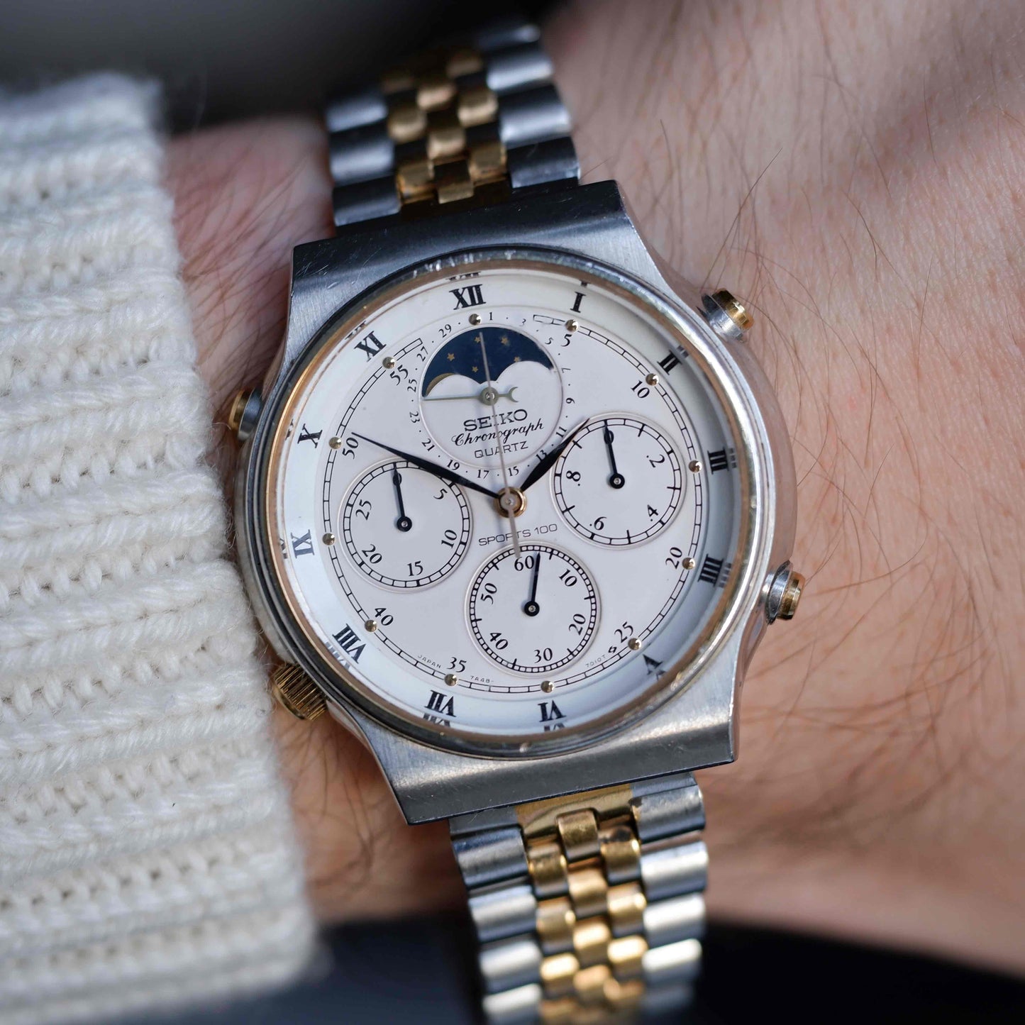 Vintage Seiko Moon Phase Chronograph Ref. 7A48.7000 Quartz 80s