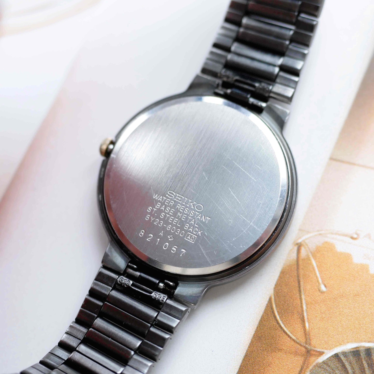Vintage Seiko Dress Watch Black Coated White Roman Dial from the 80s
