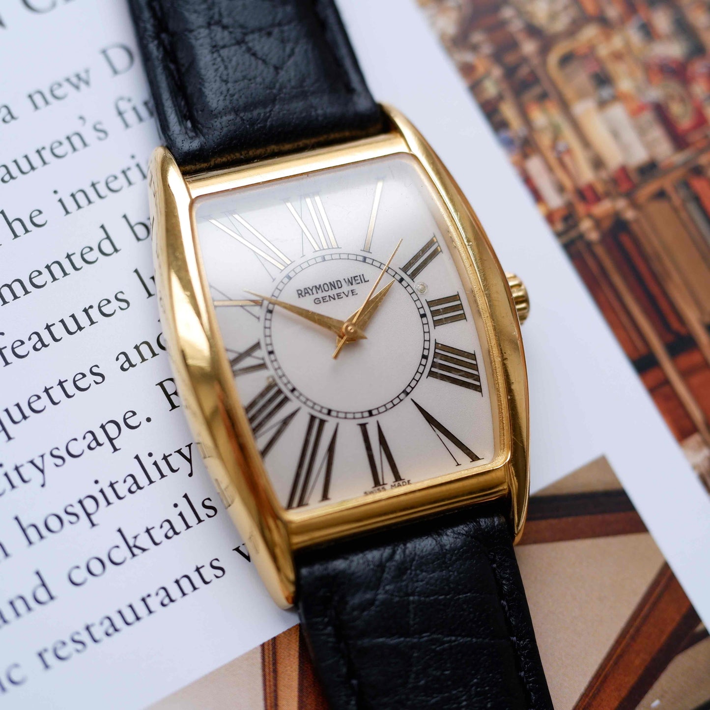 Vintage Raymond Weil Tank Ref. 2661 Dress Watch Mechanical Gold White Dial