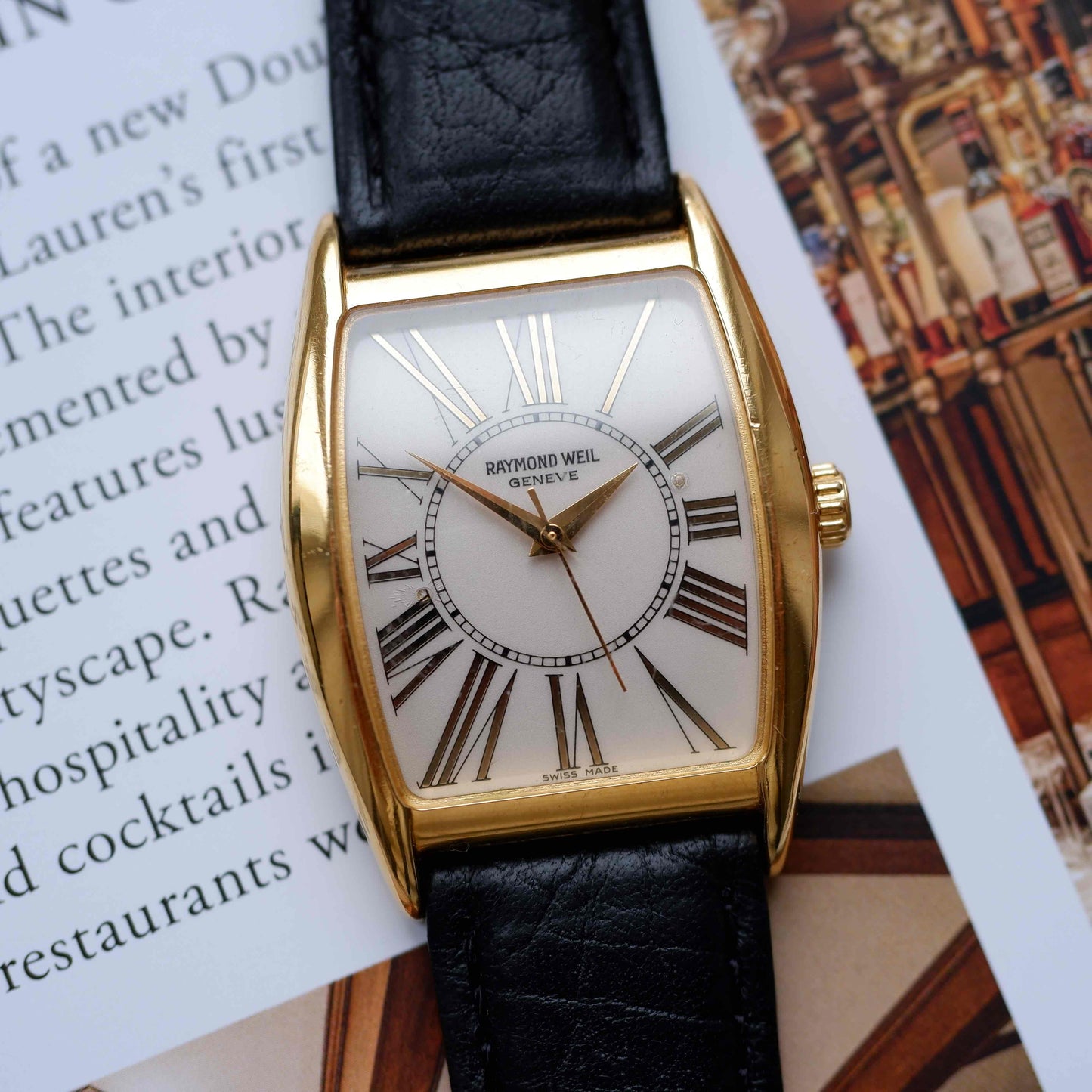 Vintage Raymond Weil Tank Ref. 2661 Dress Watch Mechanical Gold White Dial