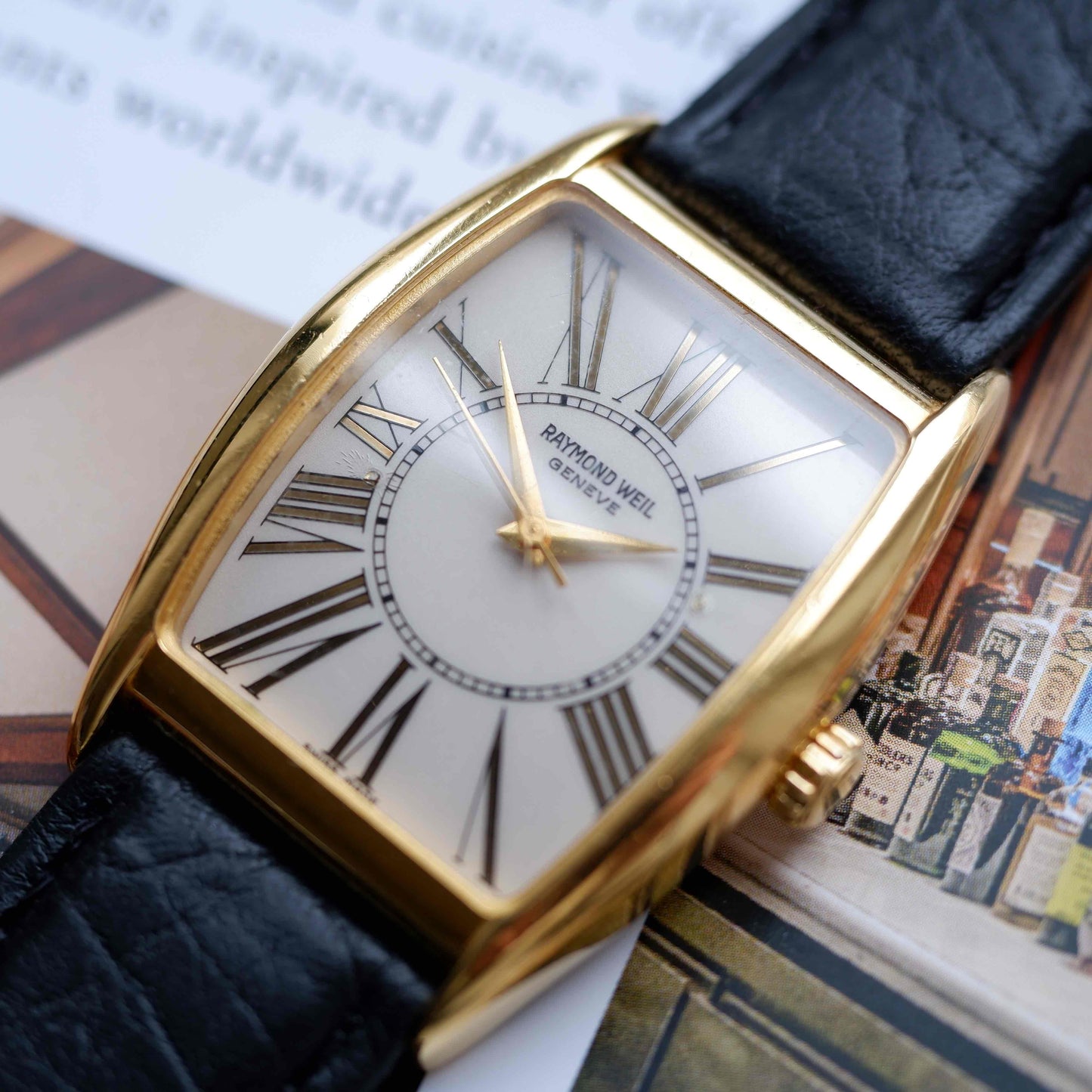 Vintage Raymond Weil Tank Ref. 2661 Dress Watch Mechanical Gold White Dial