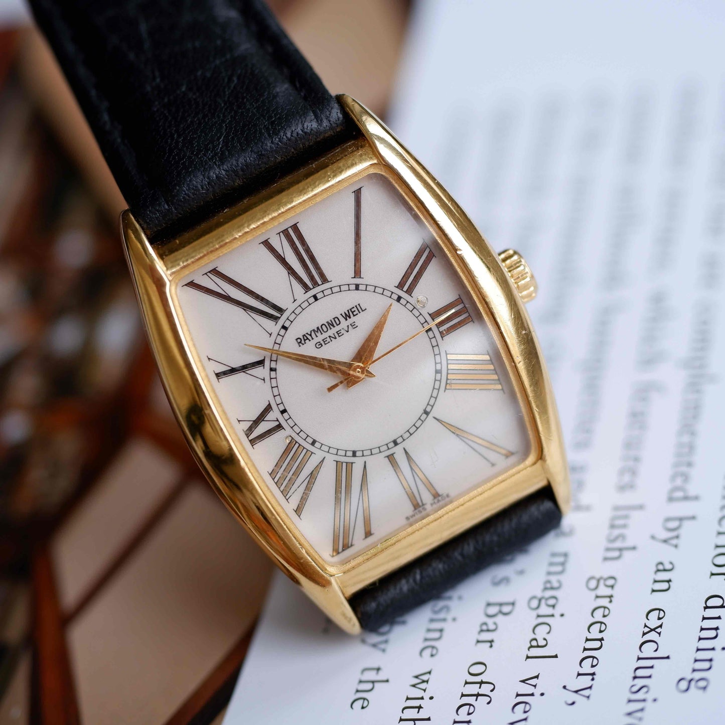 Vintage Raymond Weil Tank Ref. 2661 Dress Watch Mechanical Gold White Dial
