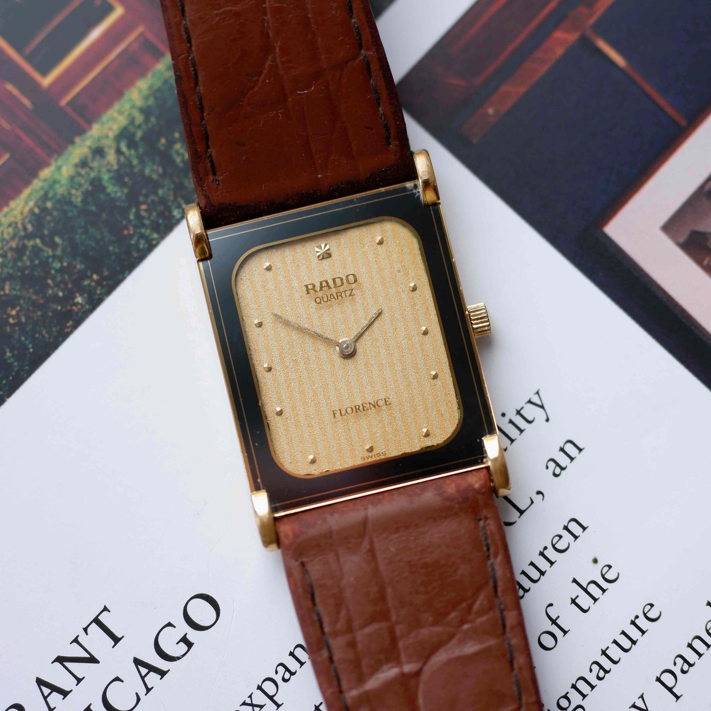 Vintage Rado Florence Tank Stripe Champagne Dial Quartz from the 80s