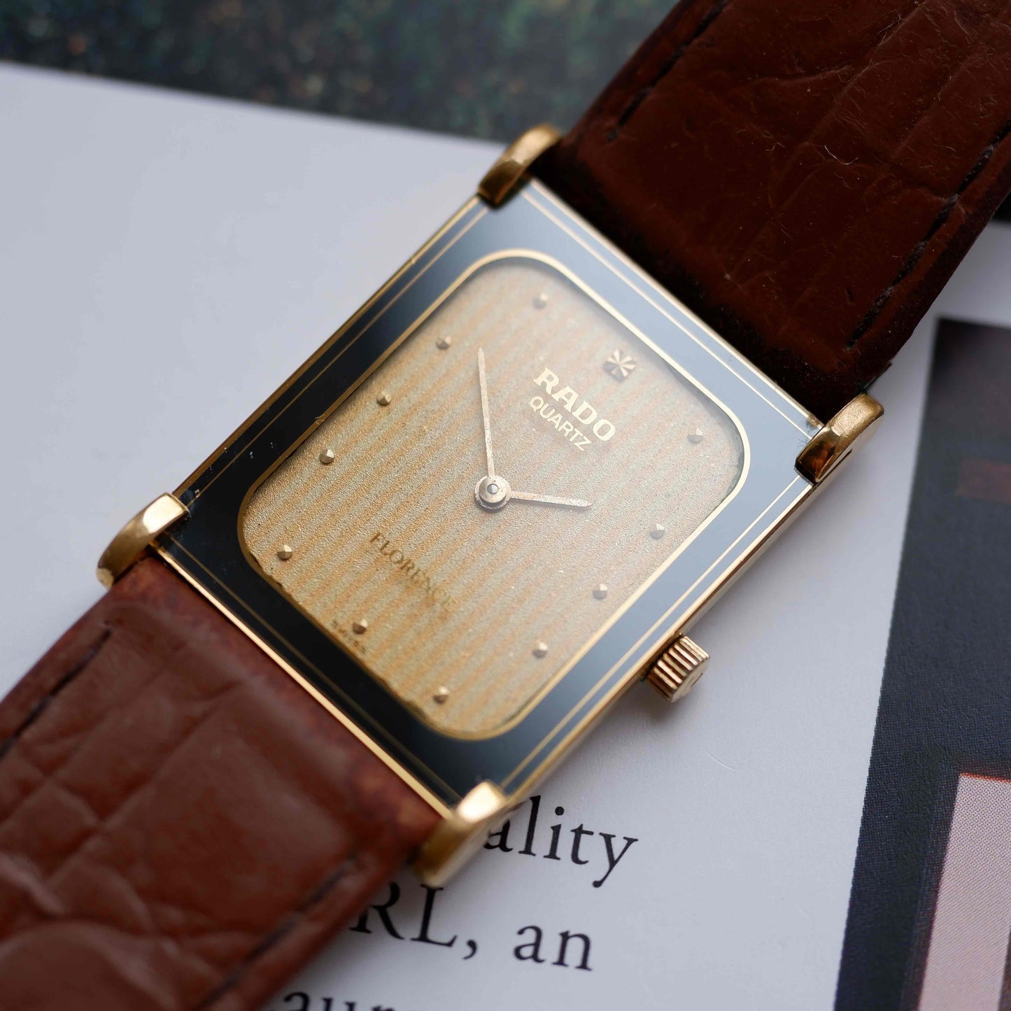 Vintage Rado Florence Tank Stripe Champagne Dial Quartz from the 80s