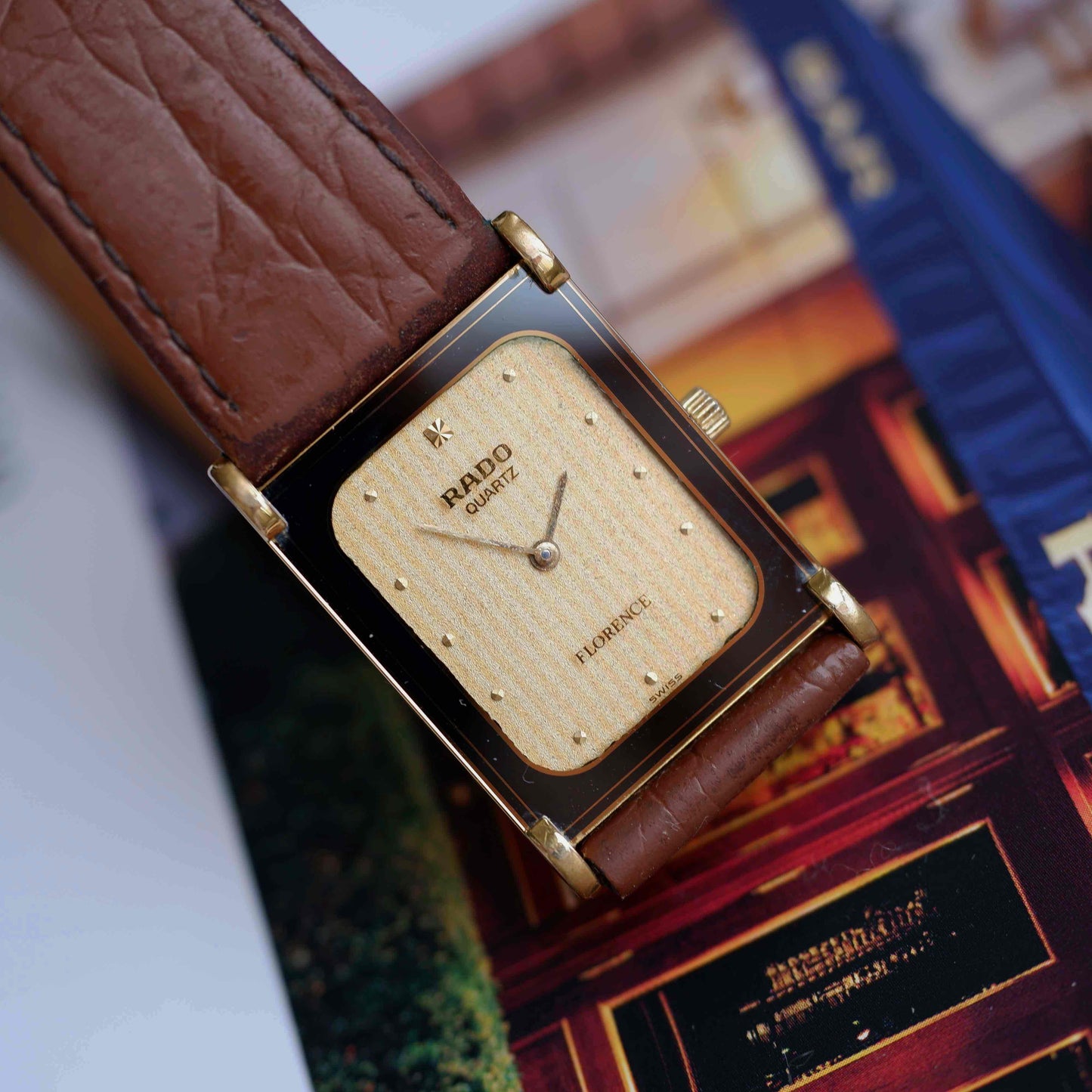 Vintage Rado Florence Tank Stripe Champagne Dial Quartz from the 80s