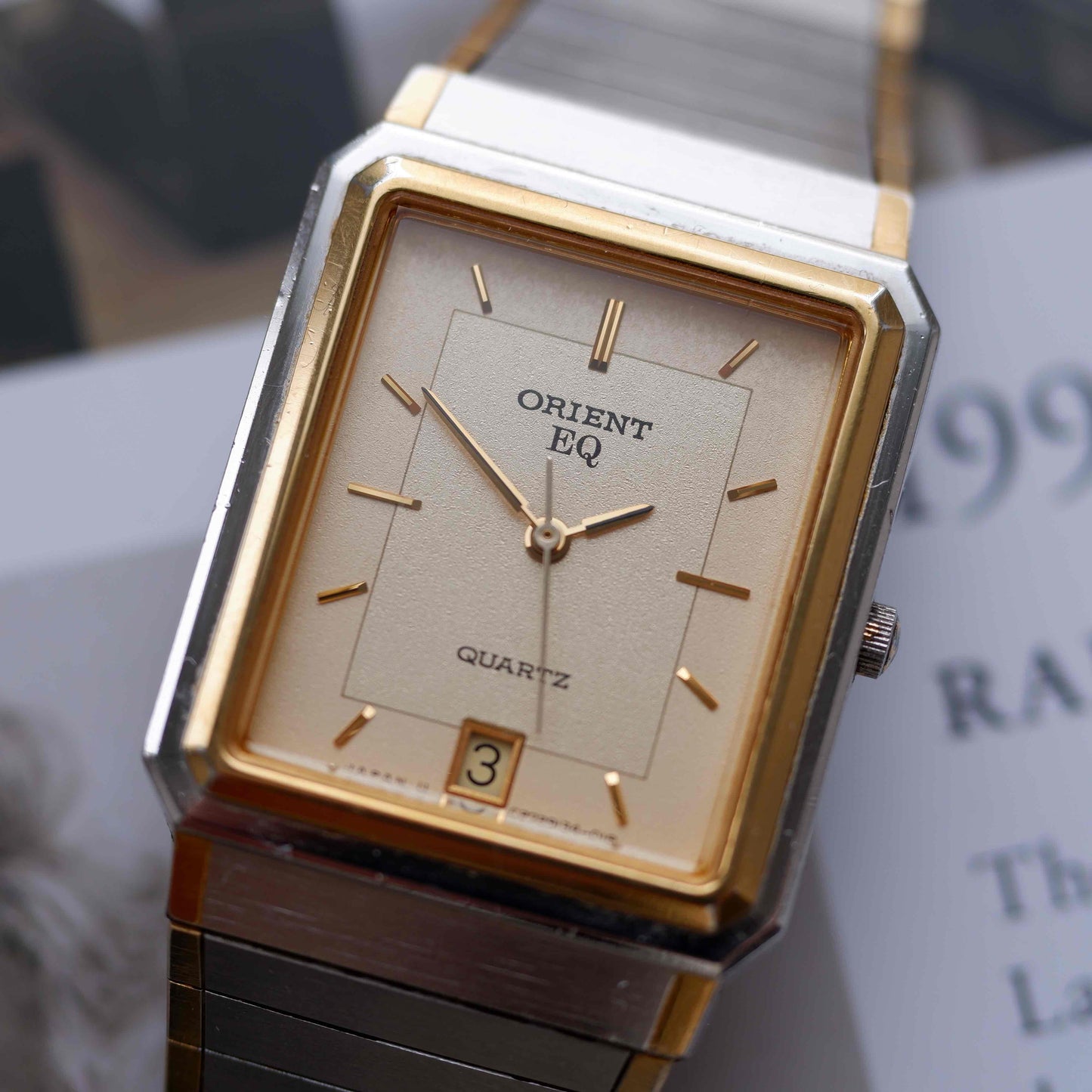 Vintage Orient Tank Style Champagne Dial Two-Tone Quartz 80s