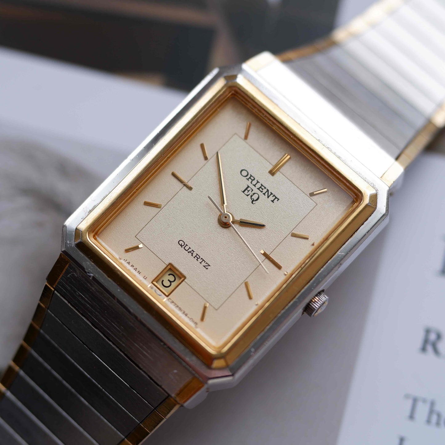 Vintage Orient Tank Style Champagne Dial Two-Tone Quartz 80s