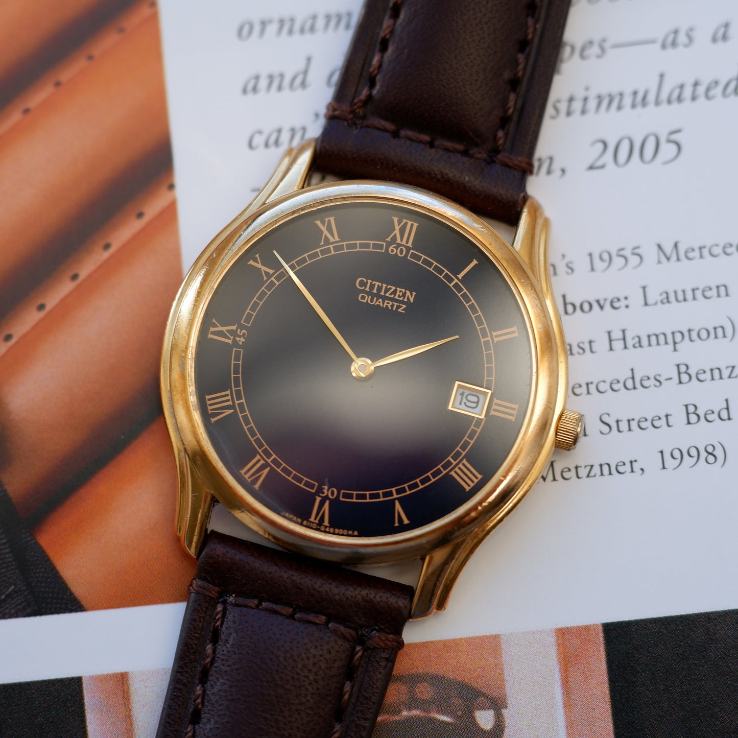Vintage Citizen Dress Watch 90s Gold Blue Dial Quartz