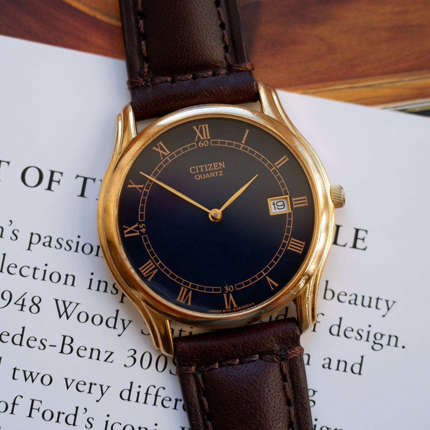 Vintage Citizen Dress Watch 90s Gold Blue Dial Quartz