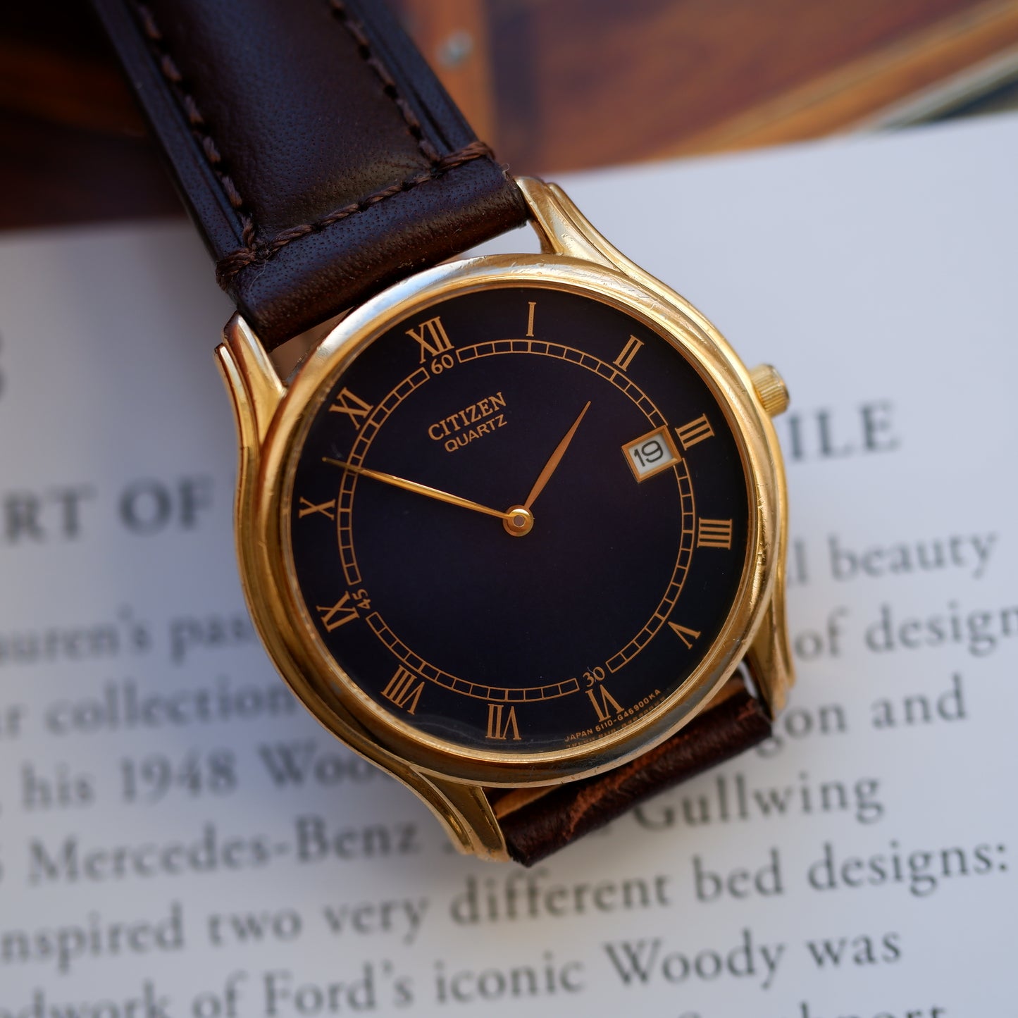 Vintage Citizen Dress Watch 90s Gold Blue Dial Quartz