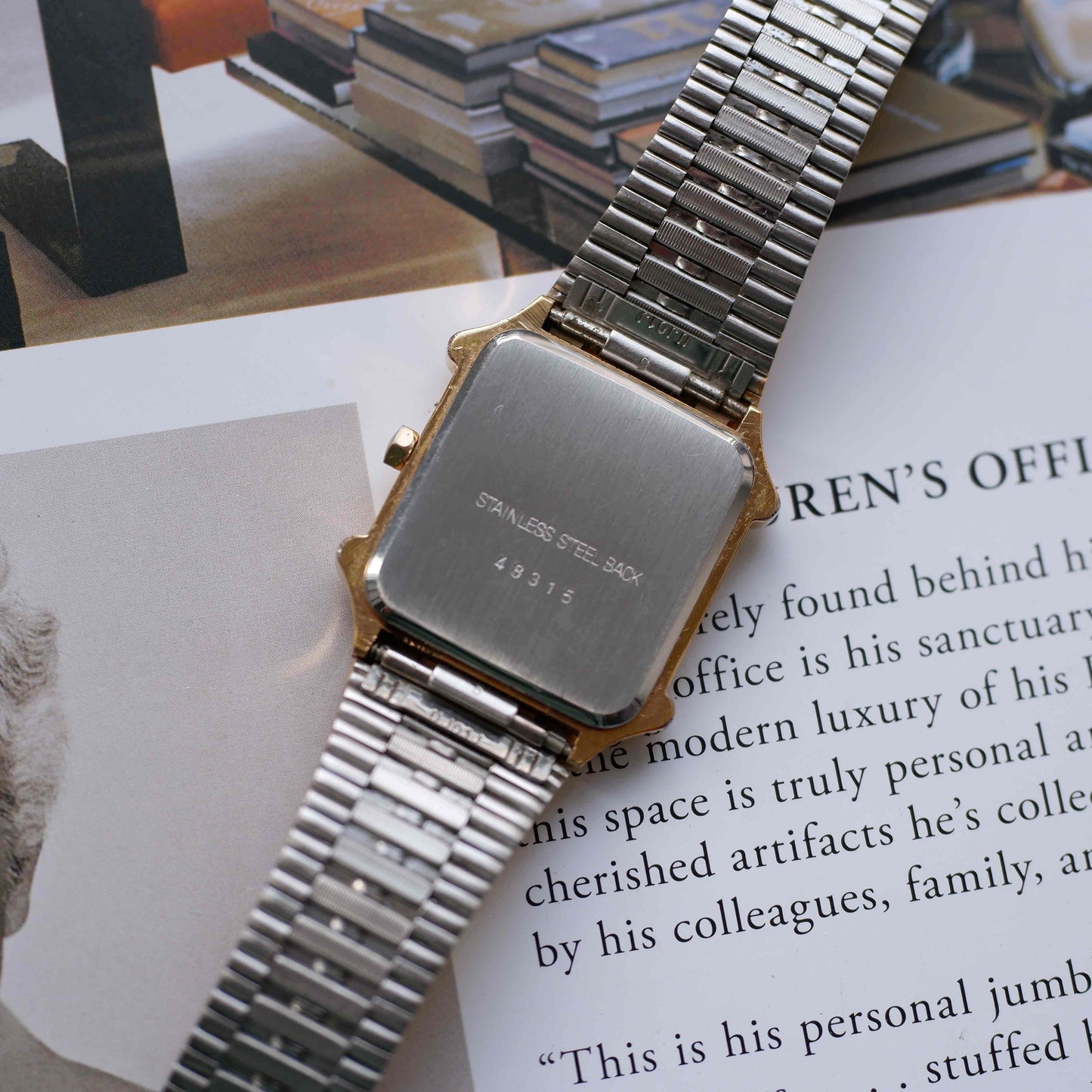 Vintage Stowa Tank Watch 80s Gold Champagne Dial Quartz Date