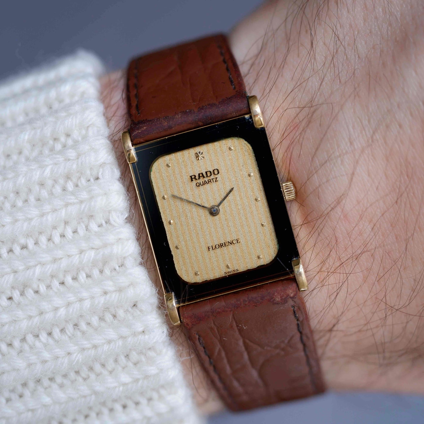Vintage Rado Florence Tank Stripe Champagne Dial Quartz from the 80s