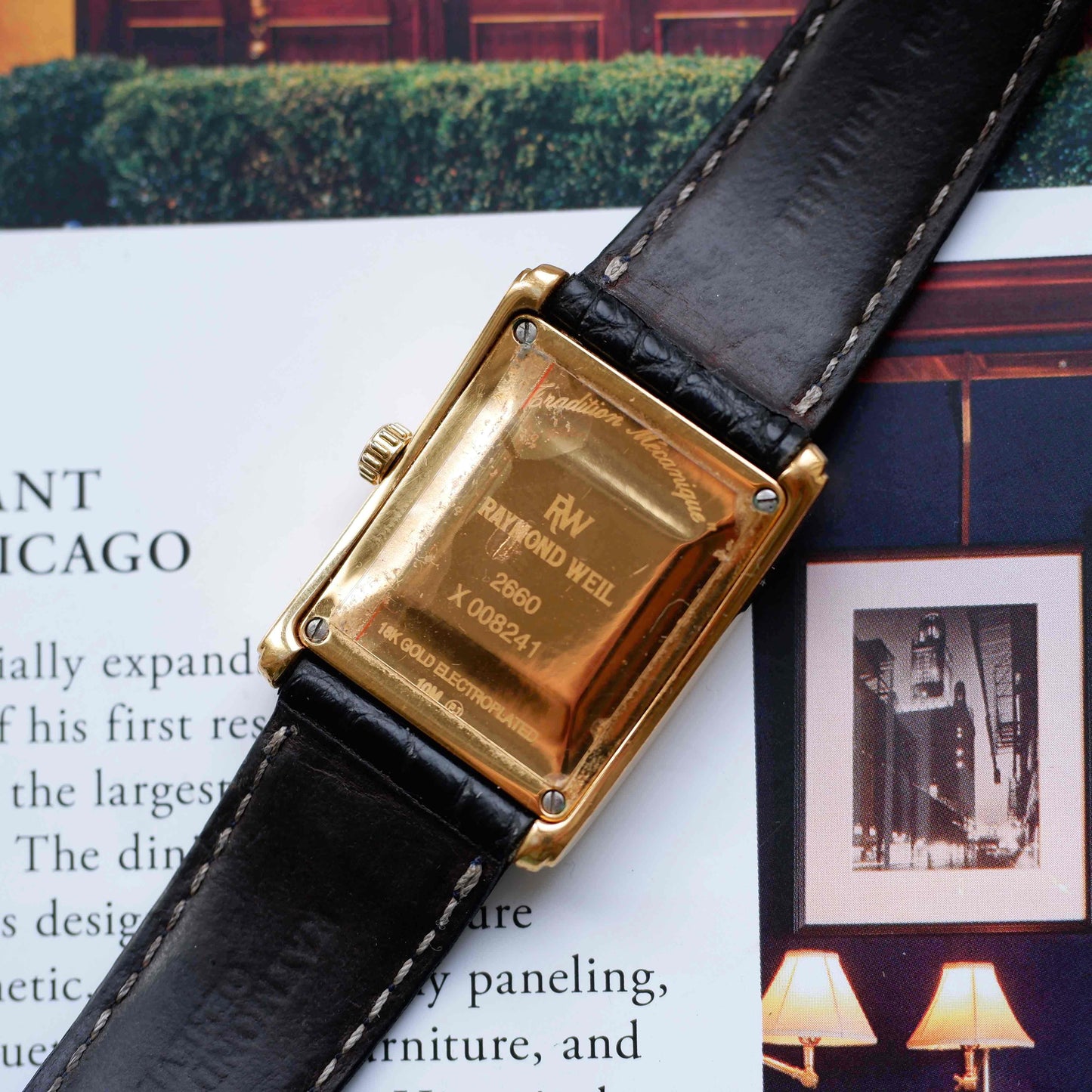 Vintage Raymond Weil Tank Dress Watch Mechanical Golden Blue Dial
