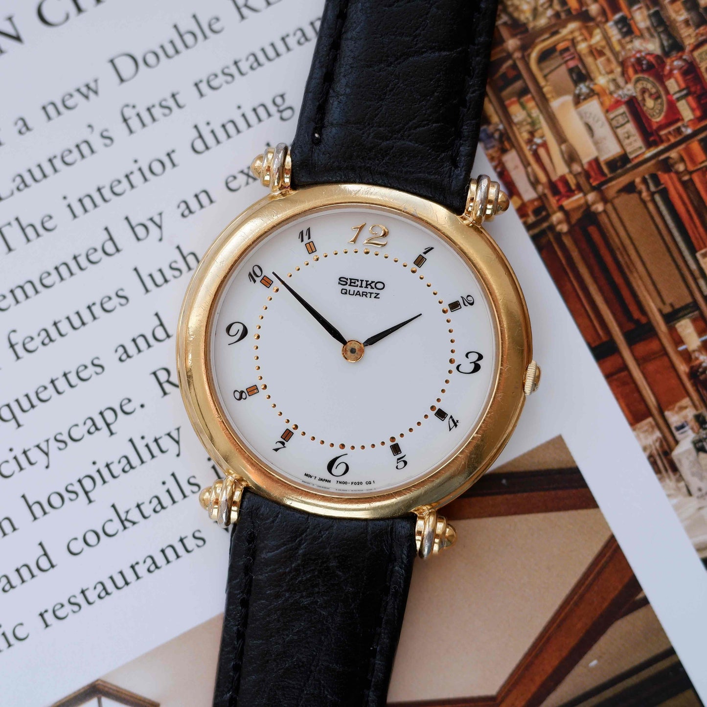 Vintage Seiko Dress Watch 80s Gold White Roman Dial Quartz