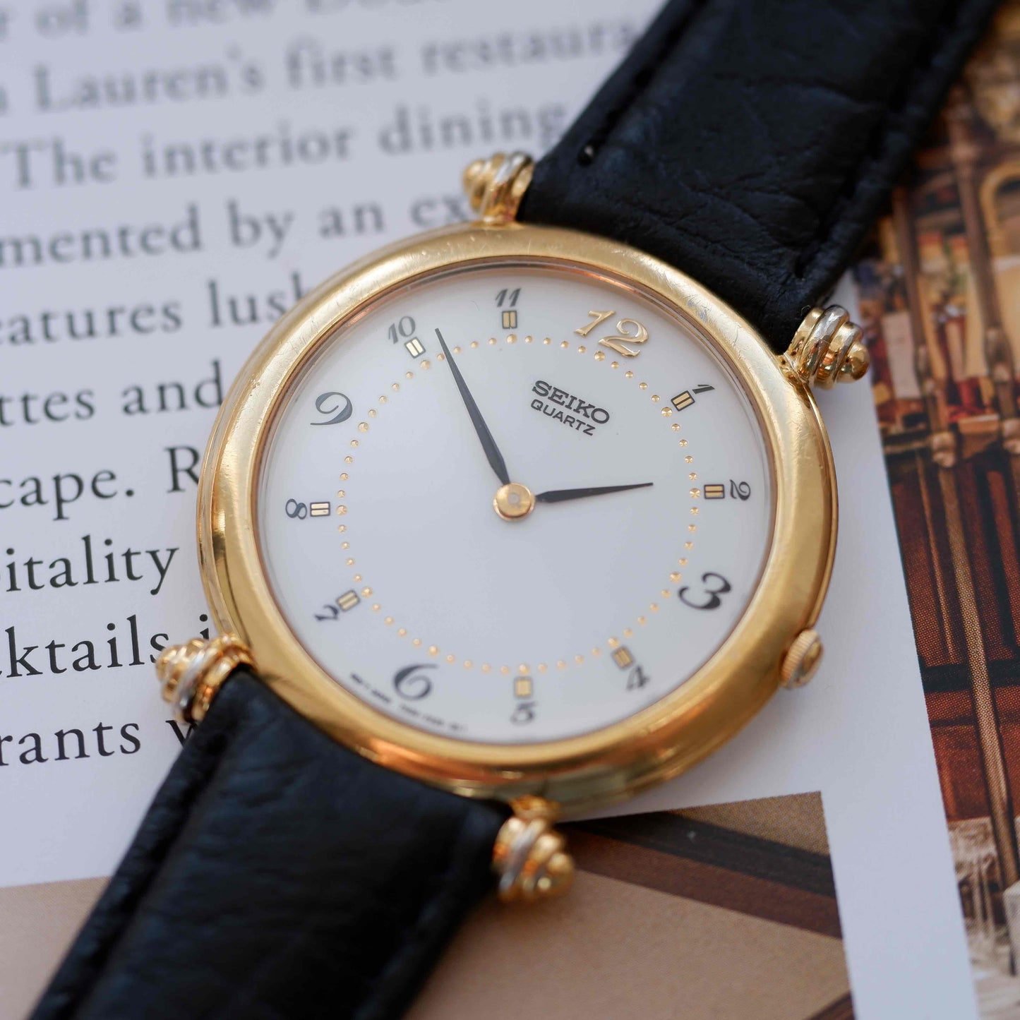 Vintage Seiko Dress Watch 80s Gold White Roman Dial Quartz