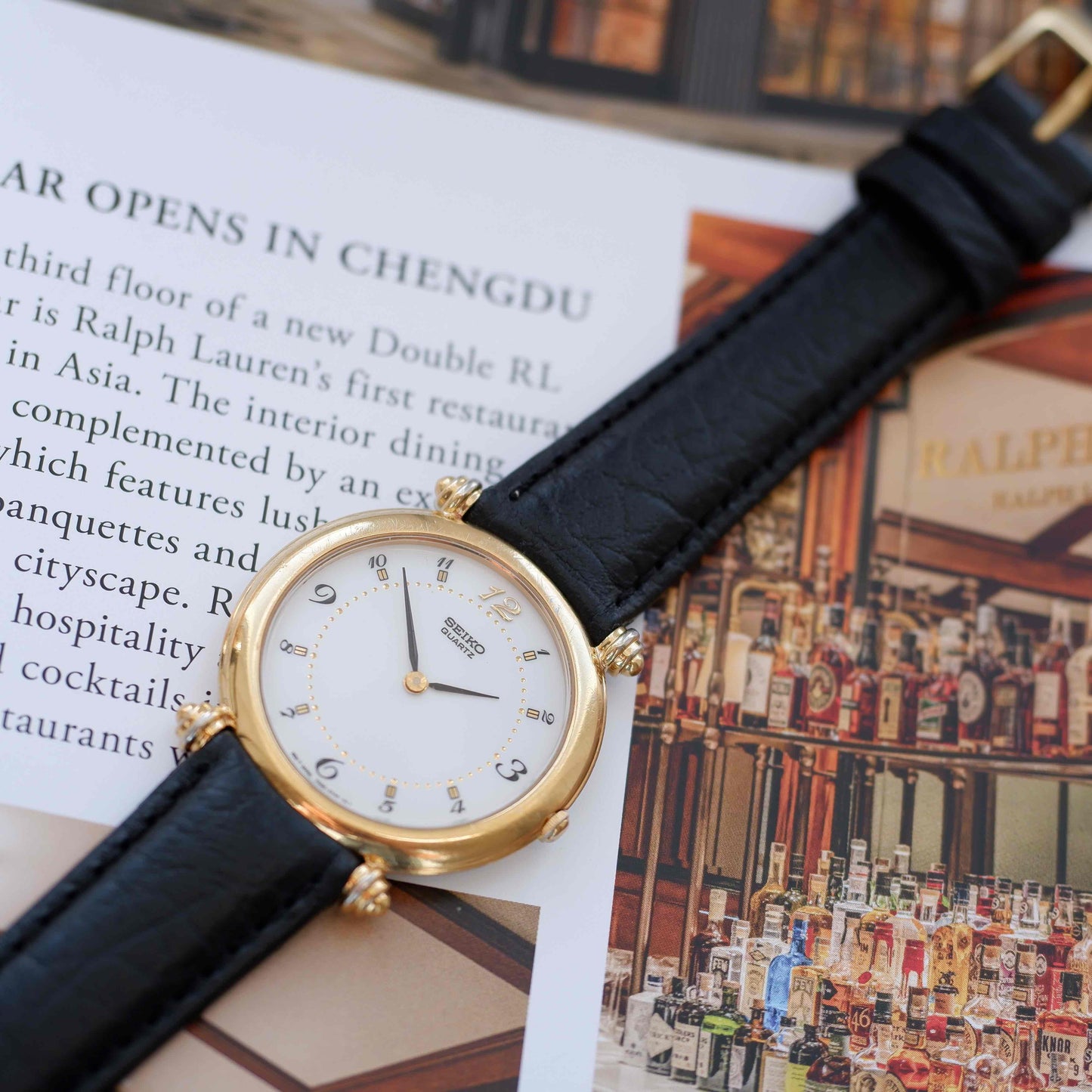 Vintage Seiko Dress Watch 80s Gold White Roman Dial Quartz