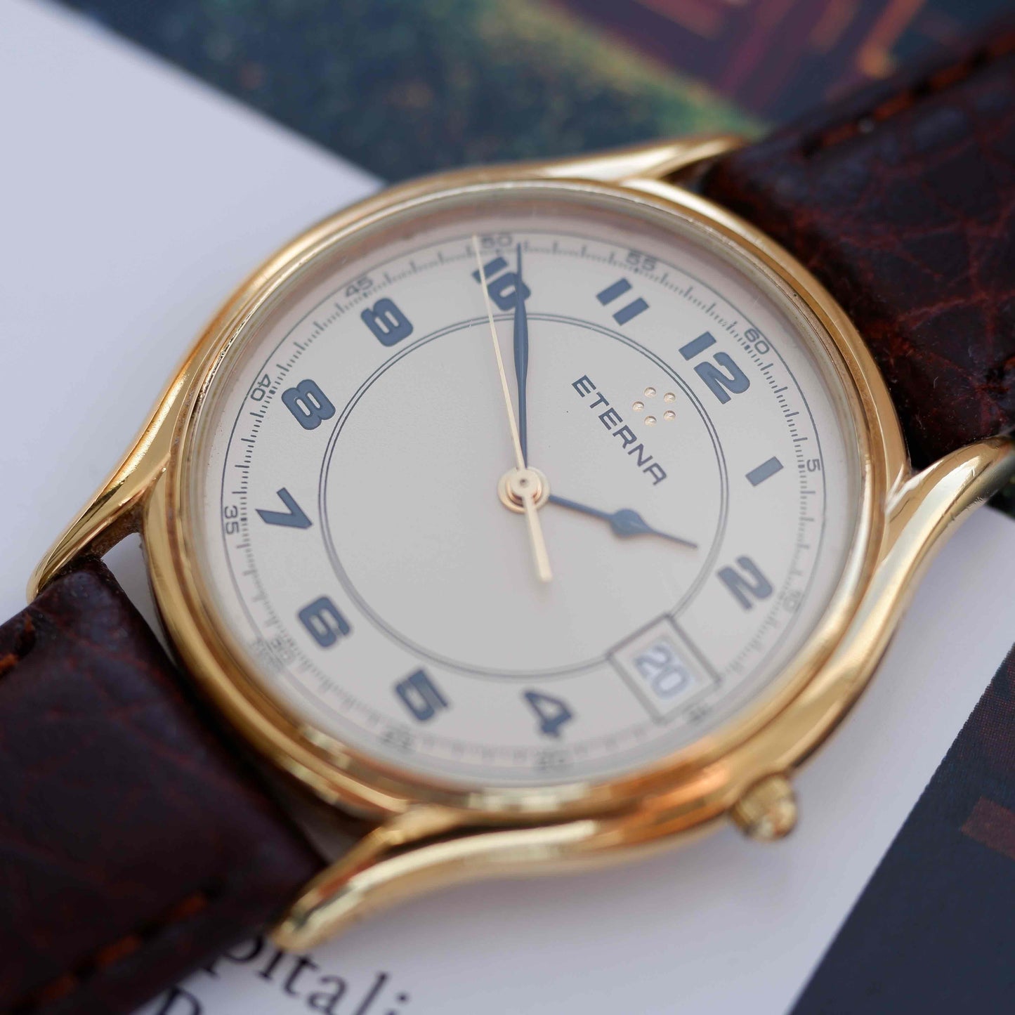 Vintage Eterna Dress Watch 90s Gold Ivory Dial and Date Window