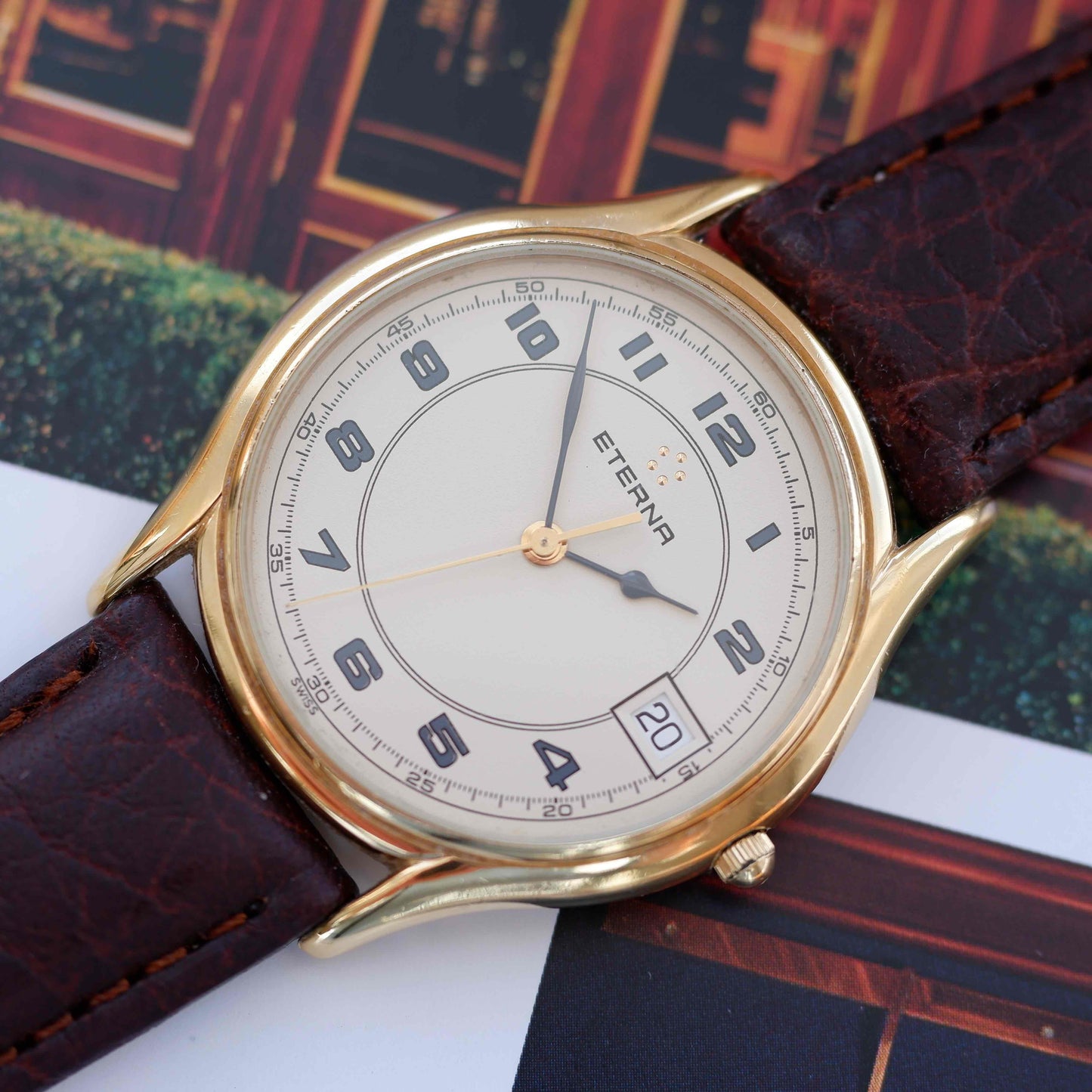 Vintage Eterna Dress Watch 90s Gold Ivory Dial and Date Window