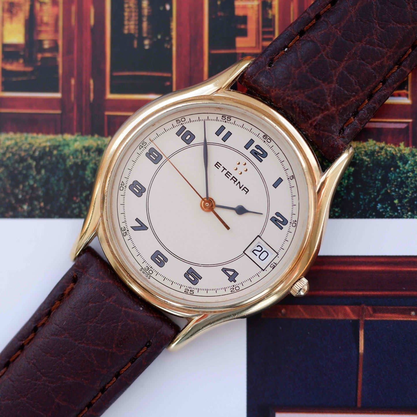 Vintage Eterna Dress Watch 90s Gold Ivory Dial and Date Window