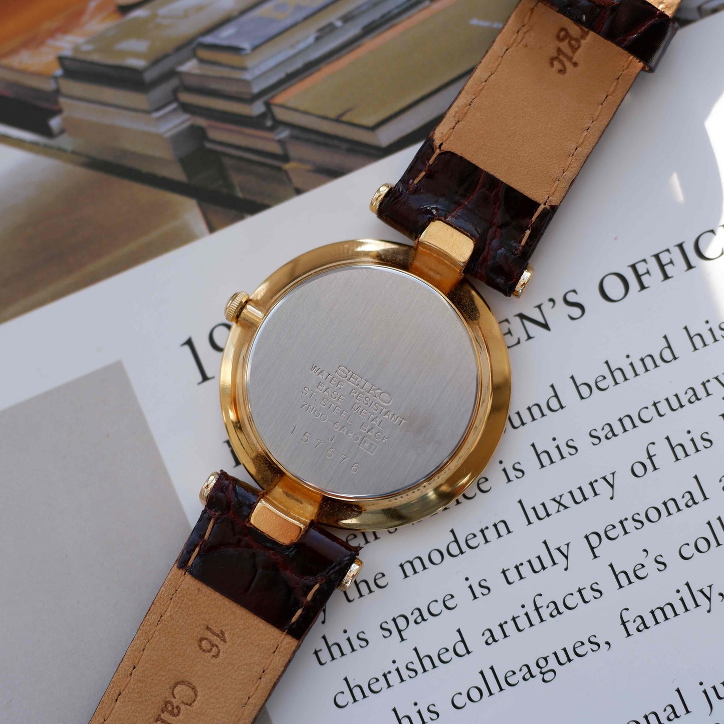 Vintage Seiko Dress Watch 80s Gold Champagne Roman Dial Mint