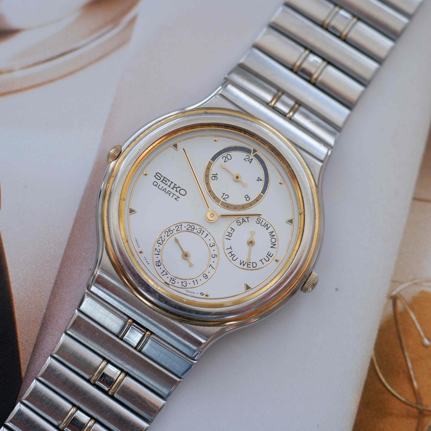 Vintage Seiko Ref. 7F24-6010 Two-Tone Day Date & 24H Subdials