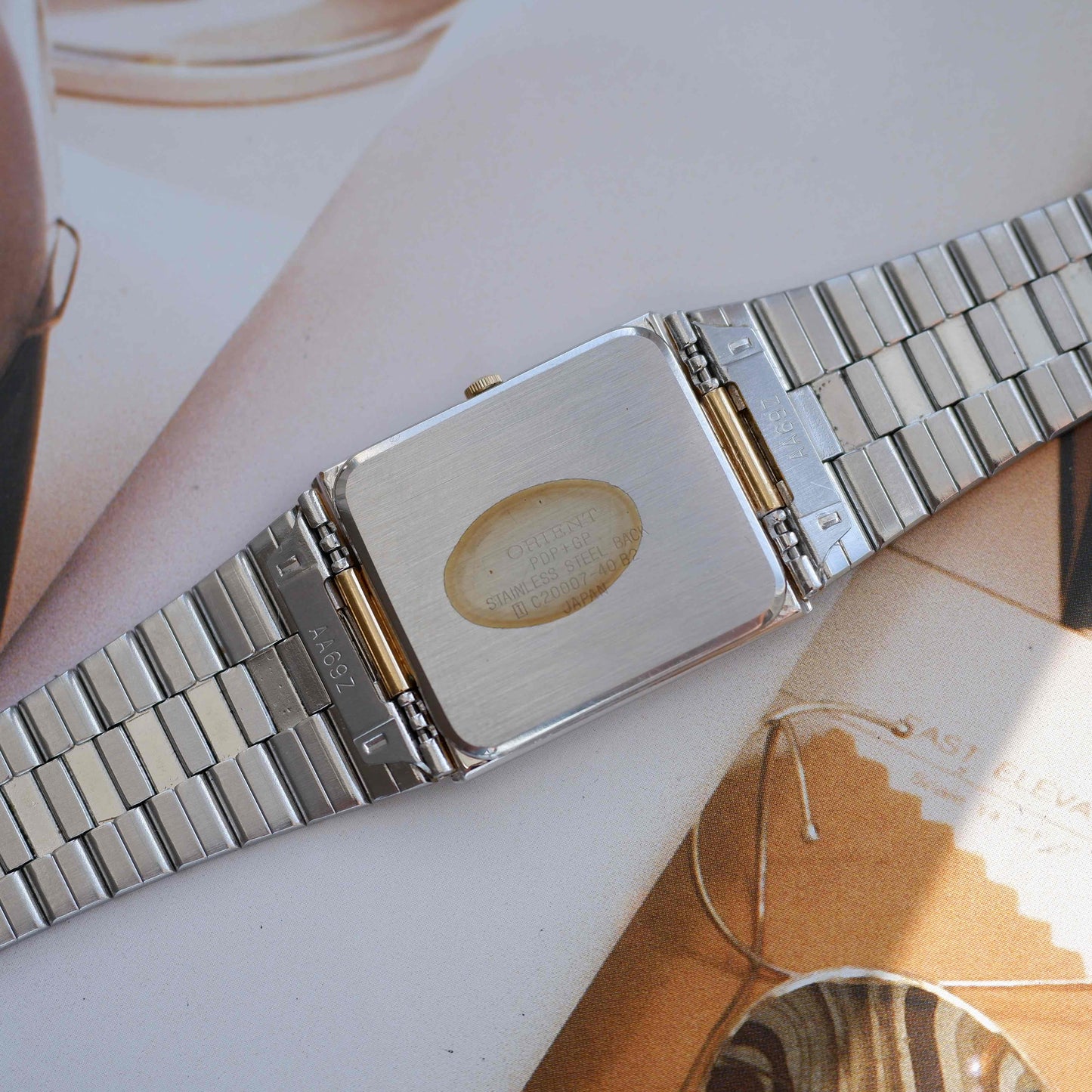 Vintage Orient Tank Style Ultra Thin Gray Dial Two-Tone Quartz 80s