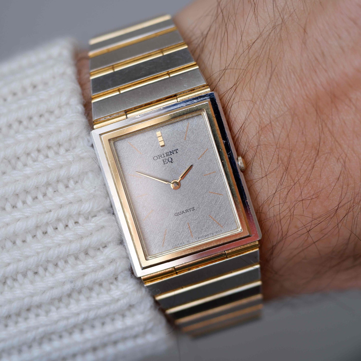 Vintage Orient Tank Style Ultra Thin Gray Dial Two-Tone Quartz 80s