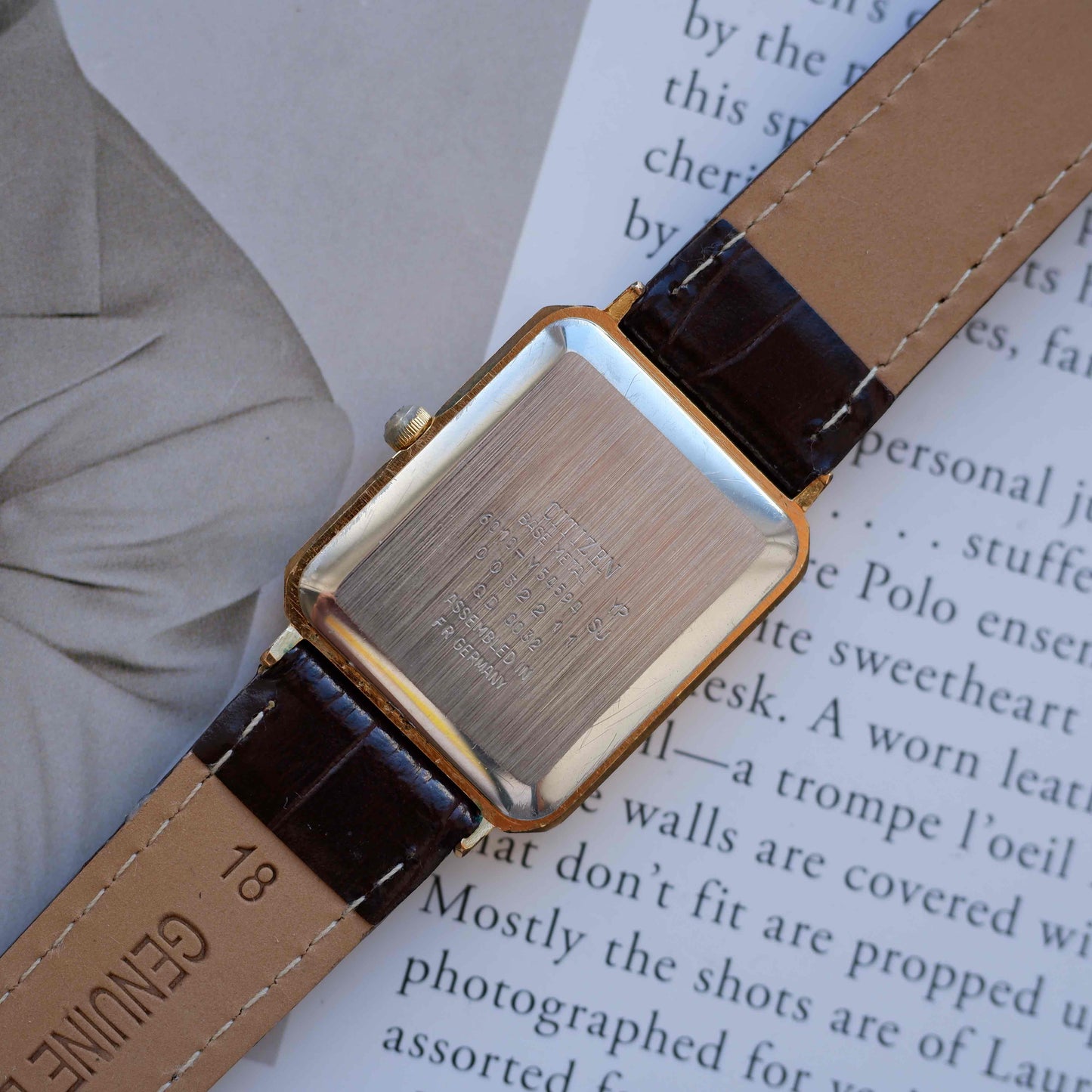 Vintage Citizen Tank Dress Watch 80s Gold White Dial Quartz