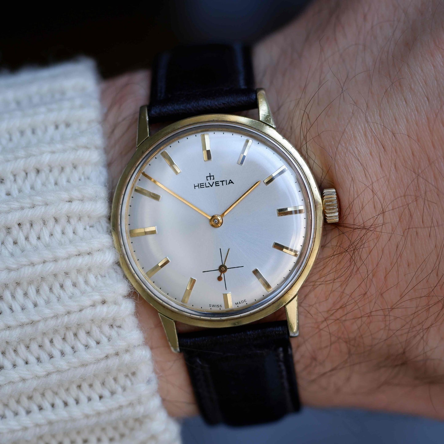 Vintage Helvetia Incabloc Mechanical Sunburst Silver Dial