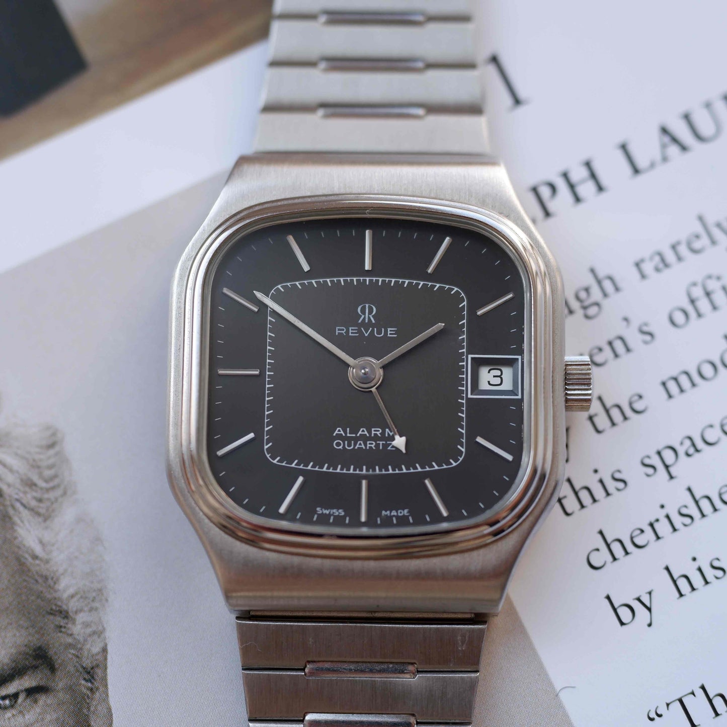Vintage Revue Alarm Date Quartz Black and from the 80s NOS