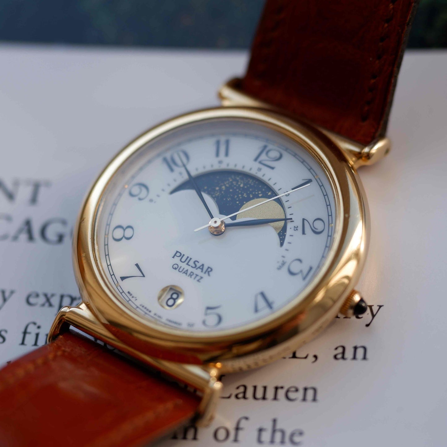 Vintage Pulsar Moon Phase Dress Watch 90s Gold Quartz