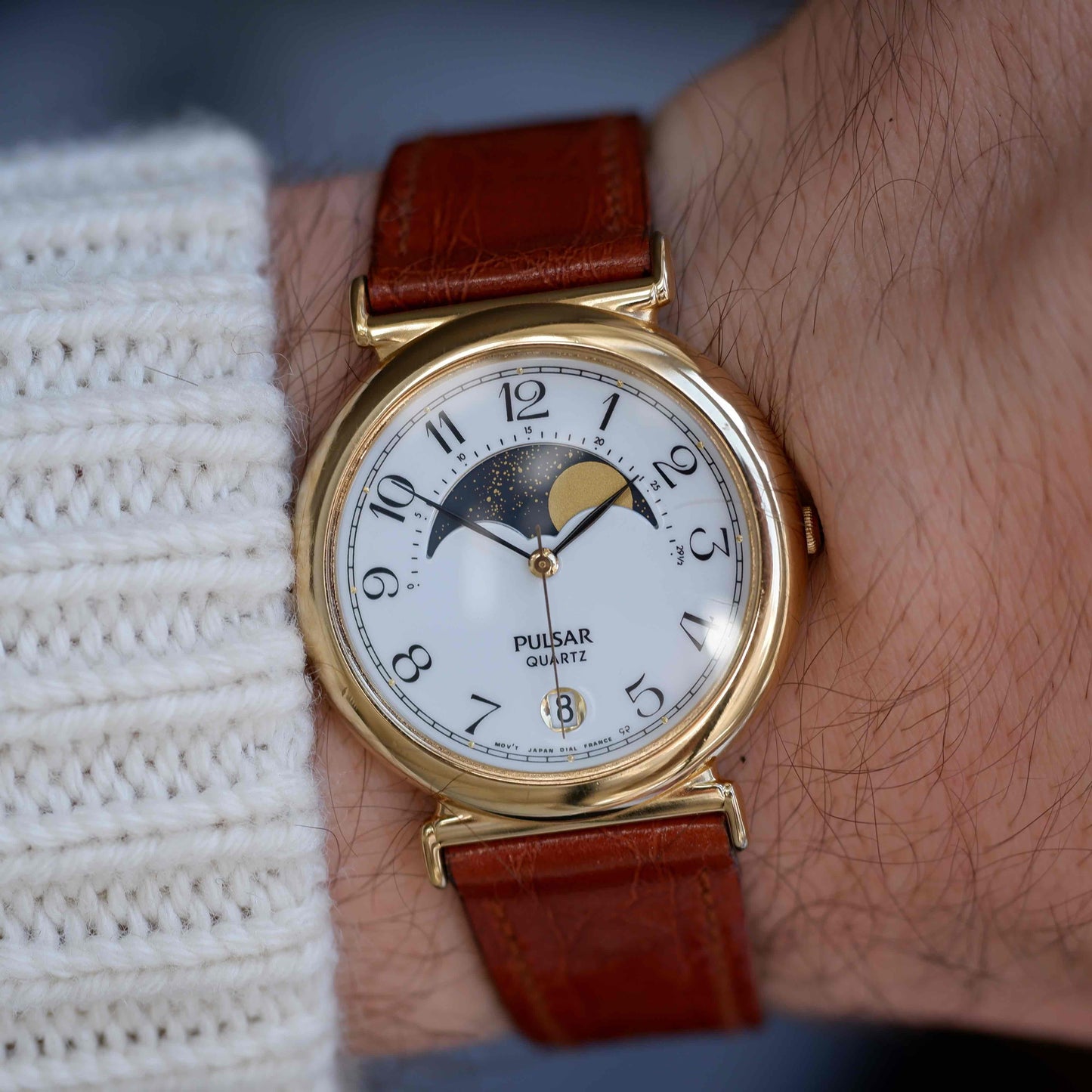 Vintage Pulsar Moon Phase Dress Watch 90s Gold Quartz