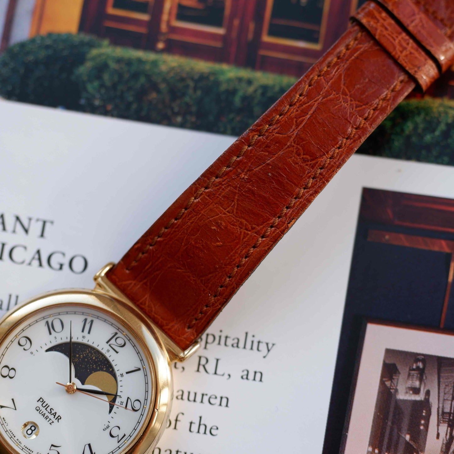 Vintage Pulsar Moon Phase Dress Watch 90s Gold Quartz