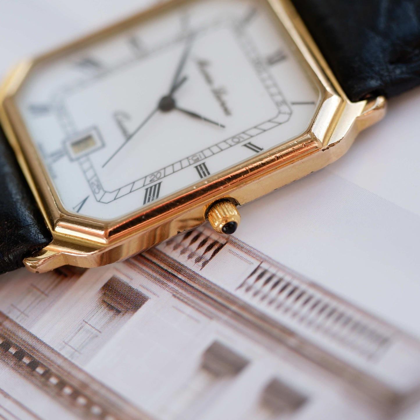 Vintage Maurice Lacroix Tank Watch 80s Gold White Dial and Date Window