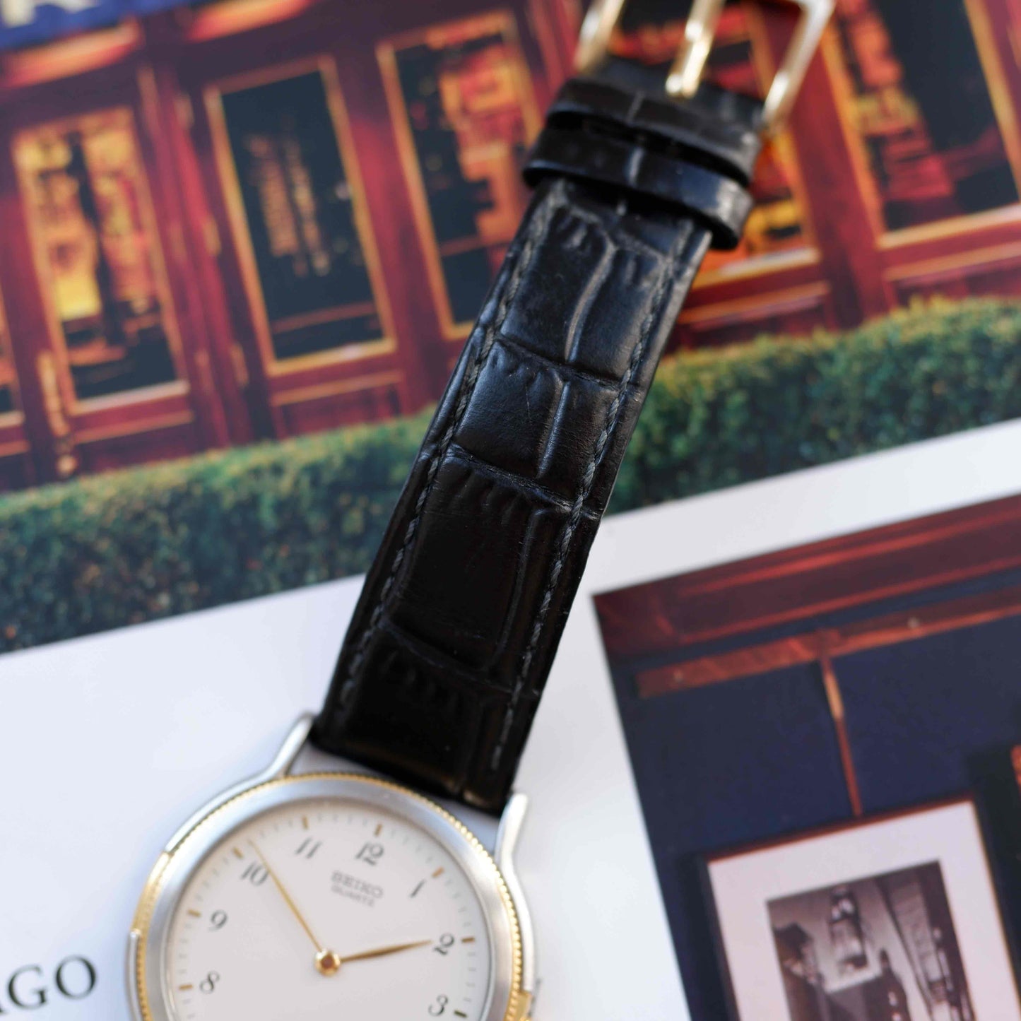 Vintage Seiko Dress Watch 90s Two Tone Ivory Dial Quartz