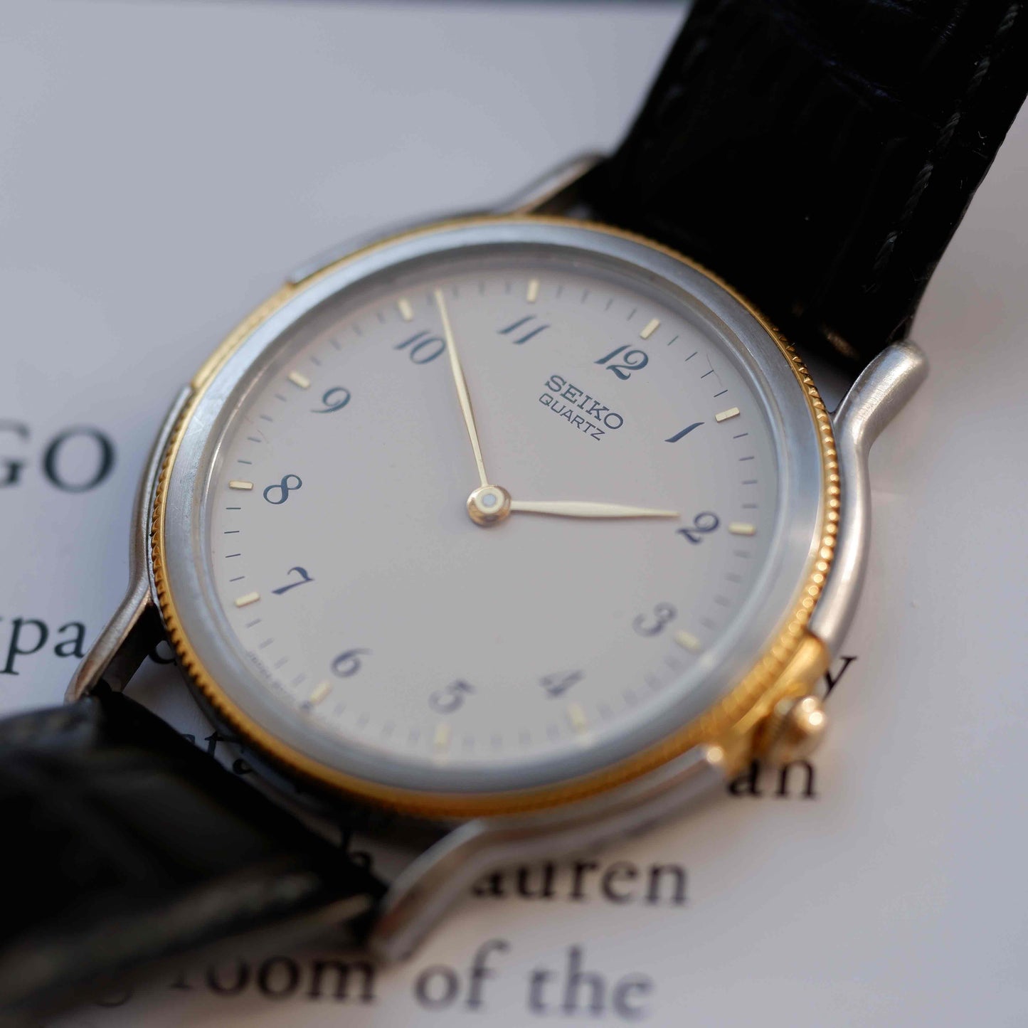 Vintage Seiko Dress Watch 90s Two Tone Ivory Dial Quartz