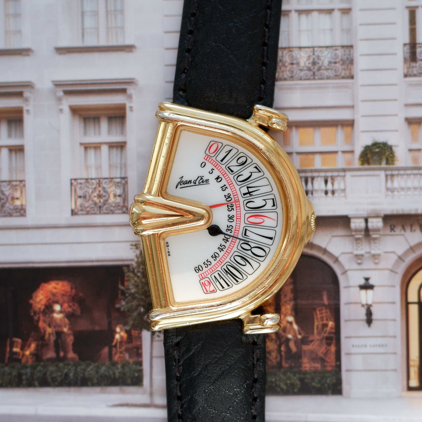 Vintage Jean D'Eve Sectora Watch 80s Gold White Dial