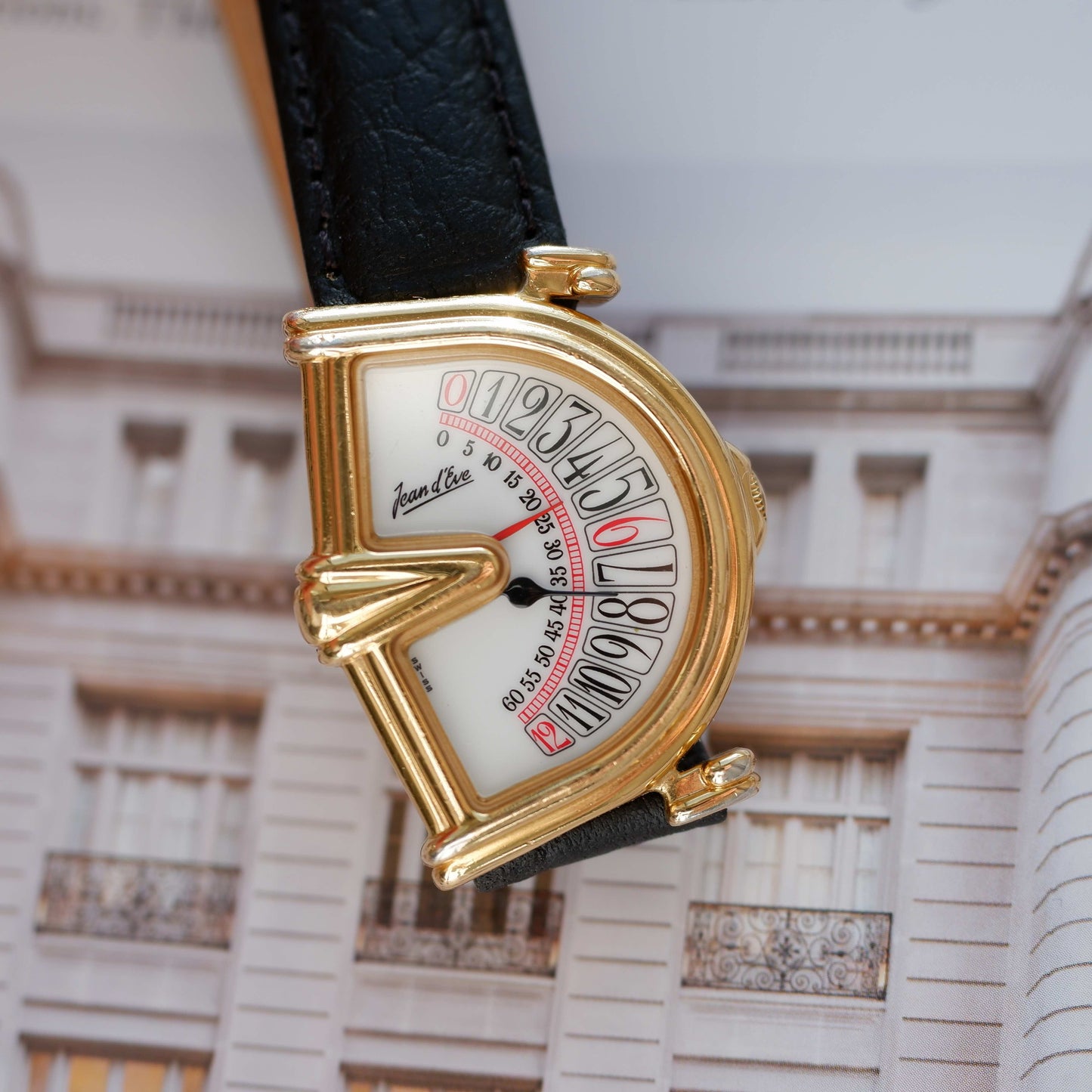 Vintage Jean D'Eve Sectora Watch 80s Gold White Dial