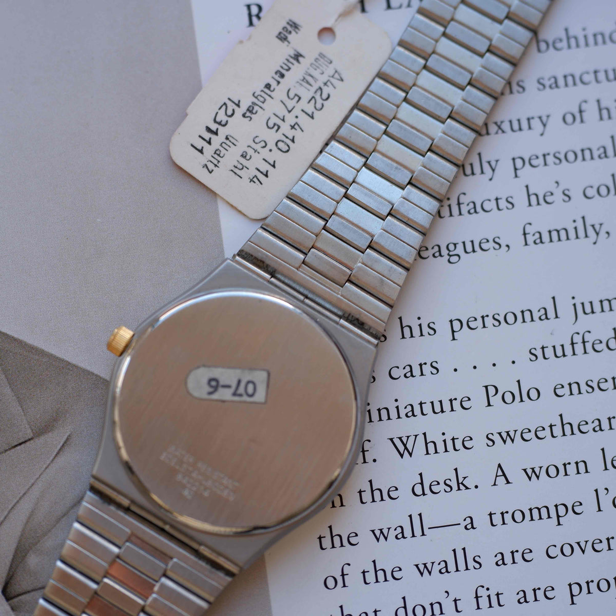 Vintage Dugena Two-Tone Watch 80s Silver Textured Dial Integrated Bracelet – NOS