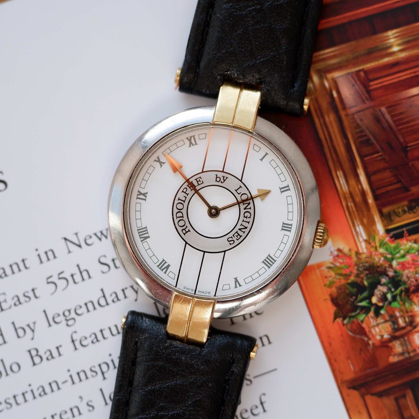 Vintage Longines Rodolphe Watch 80s Gold Two Tone White Dial