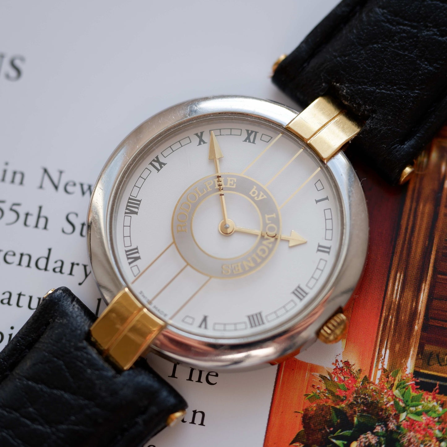 Vintage Longines Rodolphe Watch 80s Gold Two Tone White Dial