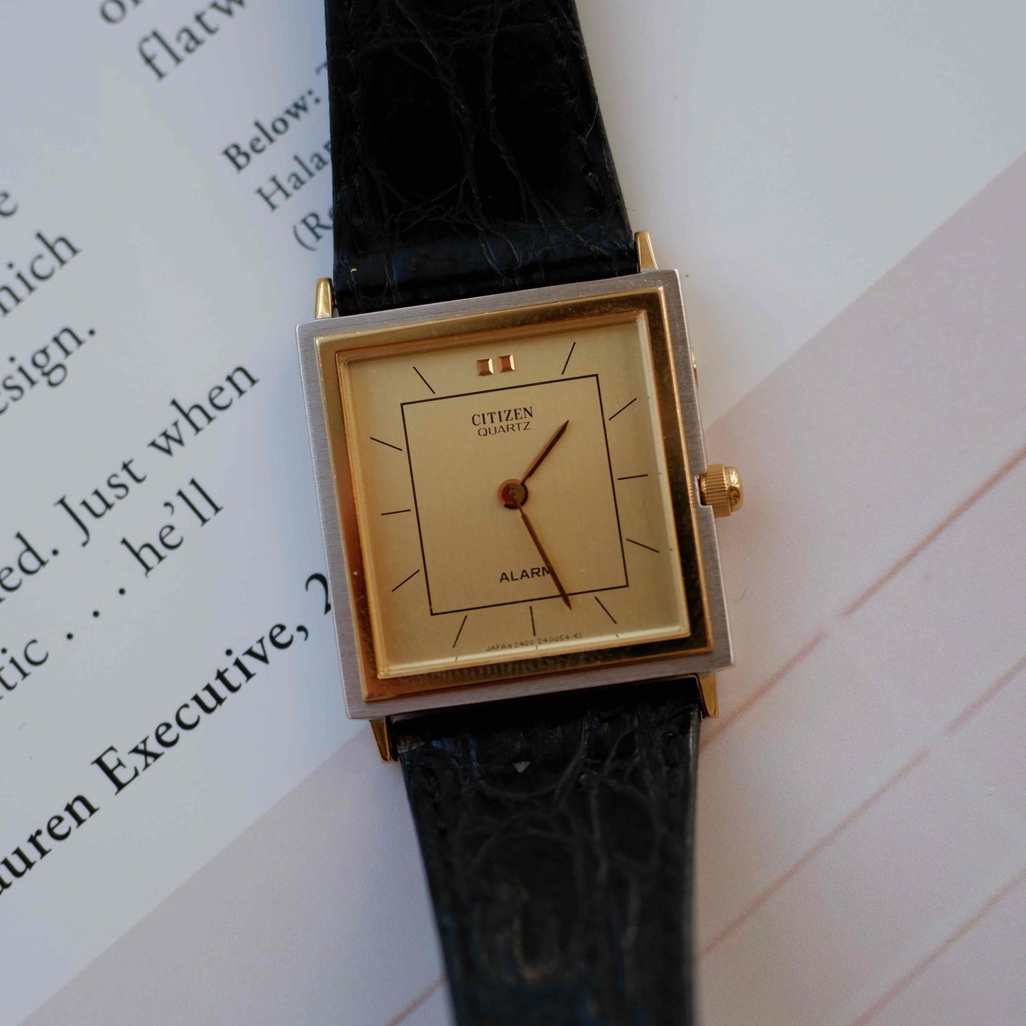 Vintage Citizen Tank Style Alarm Dress Watch 80s Two Tone Quartz NOS
