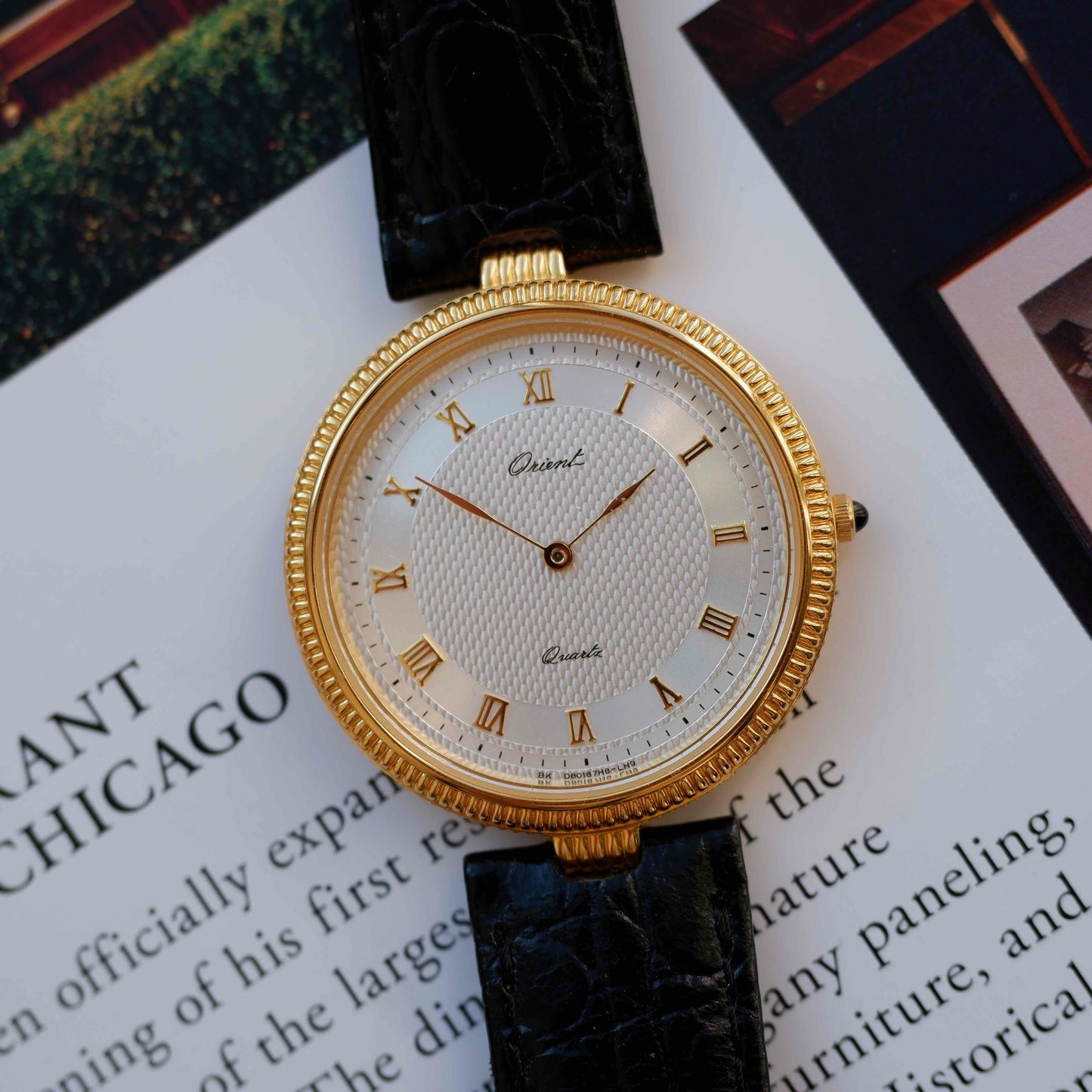 Vintage Orient Dress Watch Guilloche Dial Golden 80s Mint