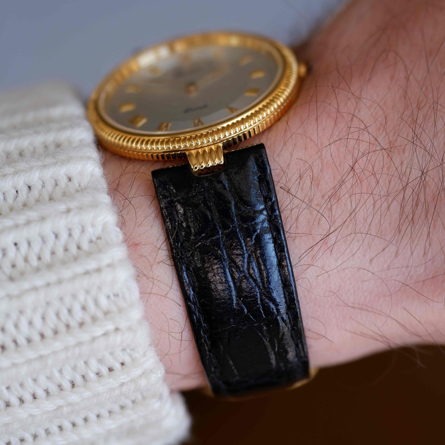 Vintage Orient Dress Watch Guilloche Dial Golden 80s Mint