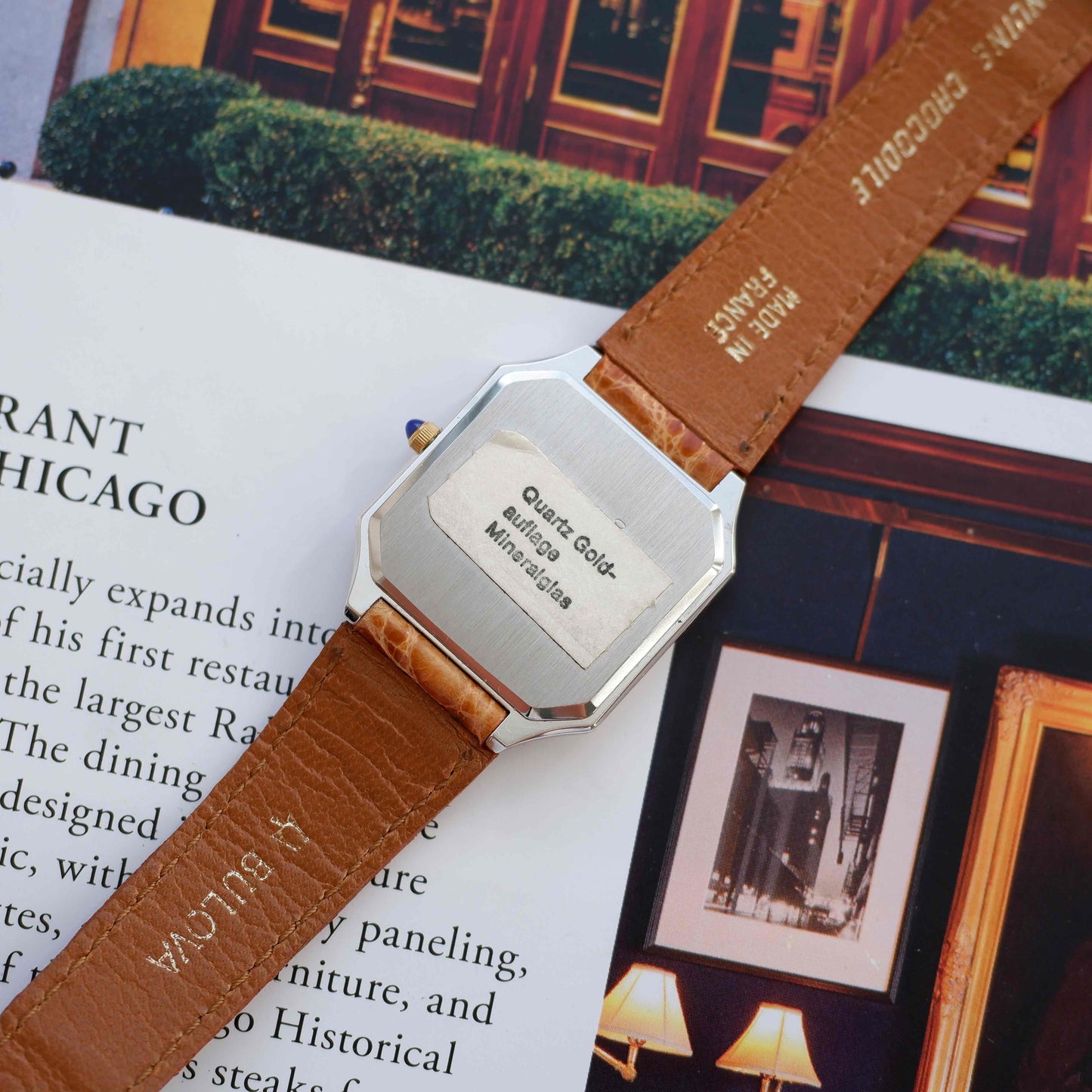 Vintage Bulova Longchamp 80s Sparkling Champagne Dial Octagonal Case NOS