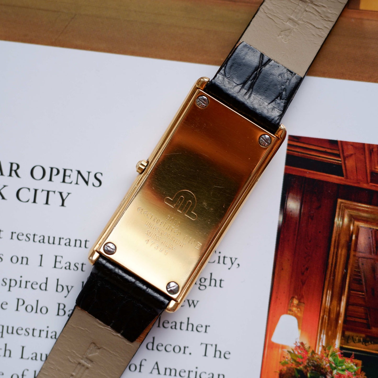 Vintage Maurice Lacroix Tank Watch Salmon Dial 80s Gold with Diamonds